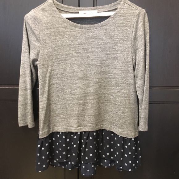 LOFT Layered One Piece. (mixed media) Blouse Gray - Picture 3 of 7